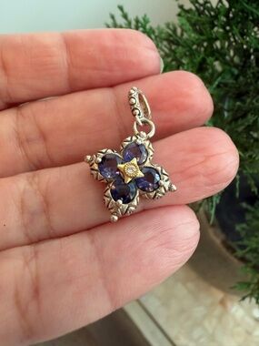 BARBARA BIXBY sterling silver 18k FLOWER CHARM IOLITE WHITE TOPAZ  PENDANT